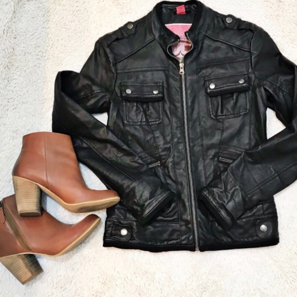 Nordstrom Black Faux Leather Jacket, Size XS